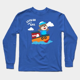 Cute bear the animal sailor on the boat with cartoon style. Long Sleeve T-Shirt